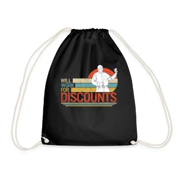 Retirement Shirt, Will Work For Discounts Tee, - Drawstring Bag - black - Front