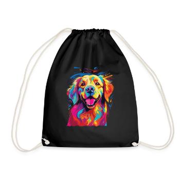Watercolor Colorful Golden Retriever - Drawstring Bag - black - Front