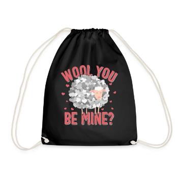 Valentines Day Shirt, Wool You Be Mine Fluffy - Drawstring Bag - black - Front