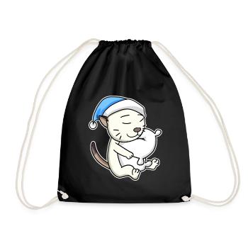 Dormir fatigué - Chat avec oreiller et bonnet somnolent - Sac de sport léger - noir - Devant