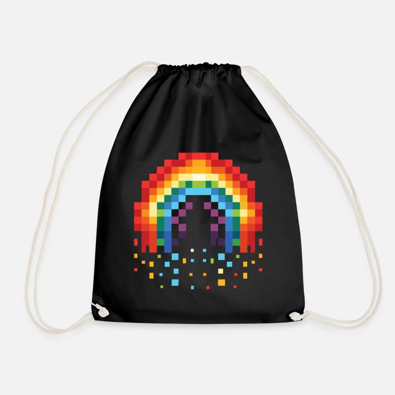 Pixel Art Regenbogen 8-Bit Retro - Turnbeutel - Schwarz