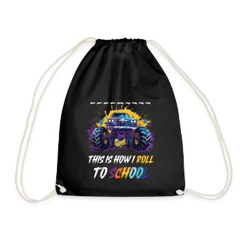 Monster Truck Personalizable Name School Student - Drawstring Bag - black - Front