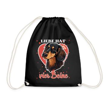 Liebe hat vier Beine - Lustige Dackel Liebe - Turnbeutel - Schwarz - Vorne