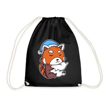 Western Little Panda with Pillow and Sleeping Hat - Drawstring Bag - black - Front