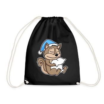 Écureuil avec oreiller et bonnet somnolent - Sac de sport léger - noir - Devant