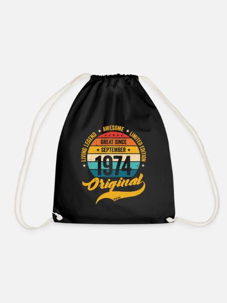 Retro 50 Jahre September 1974 Geburtstag Vintage - Turnbeutel - Schwarz