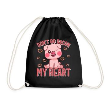 Valentines Day Shirt, Don't Go Go Bacon My Heart - Drawstring Bag - black - Front