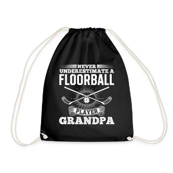 Never Underestimate A Floorball Player Grandpa Flo - Drawstring Bag - black - Front