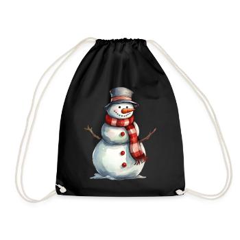 Happy Snowman With Hat Winter Season Christmas Hol - Turnbeutel - Schwarz - Vorne