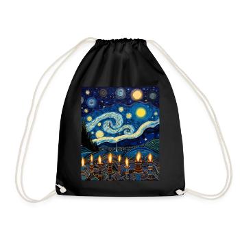 Hanukkah Starry Night Shirt Festival Of Lights - Drawstring Bag - black - Front