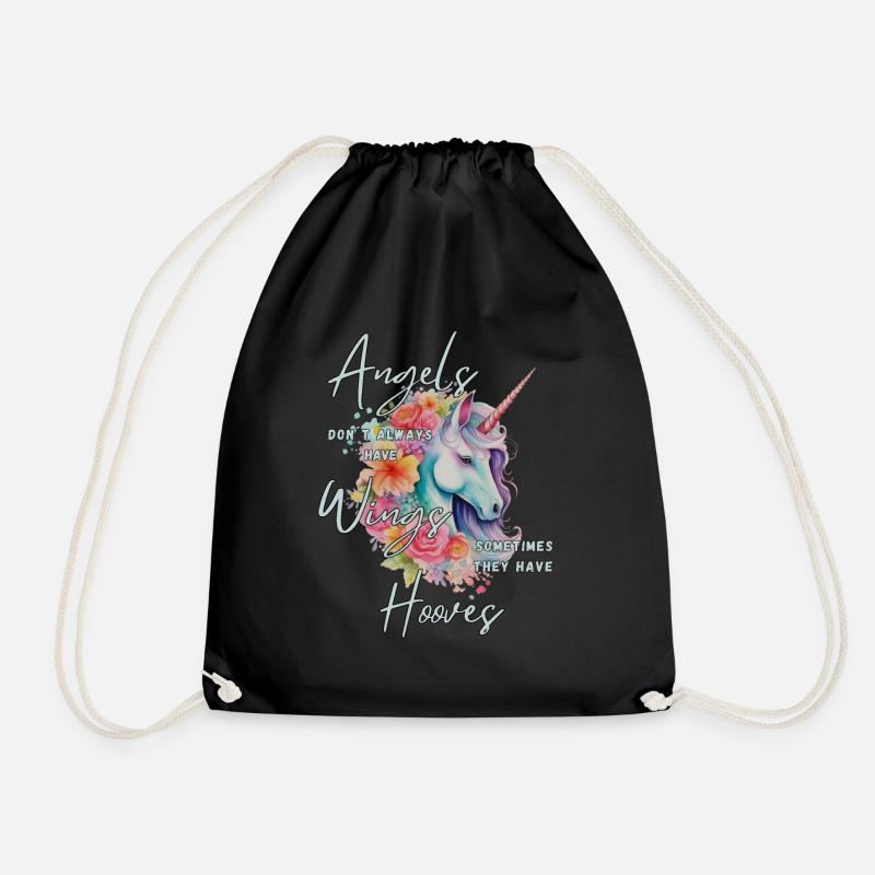 Magischer Einhorn-Design mit Blumen und Spruch - Turnbeutel - Schwarz