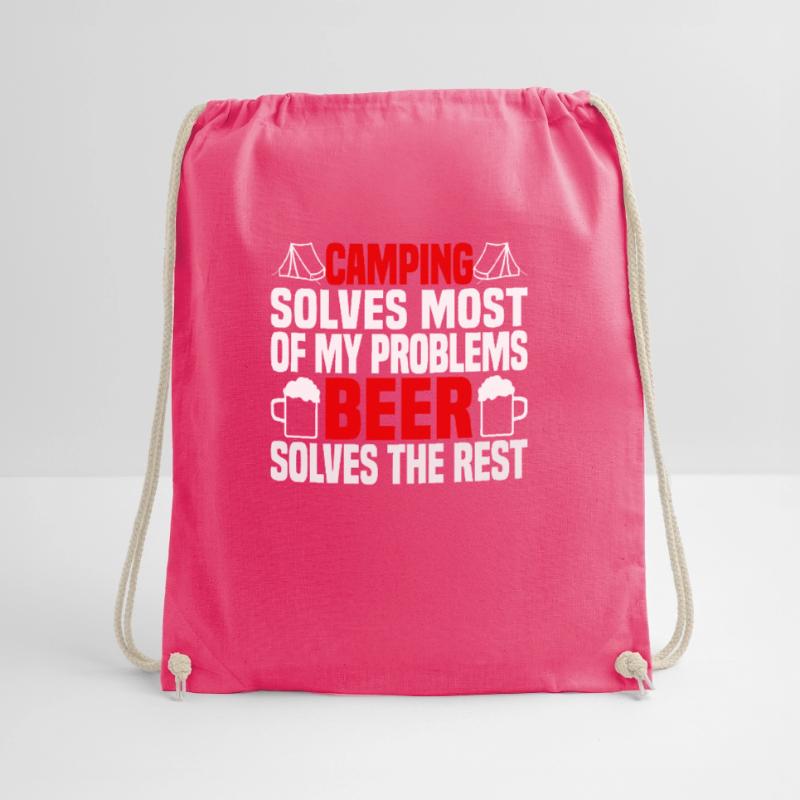 Camping solves most problems, beer the rest Drawstring Bag