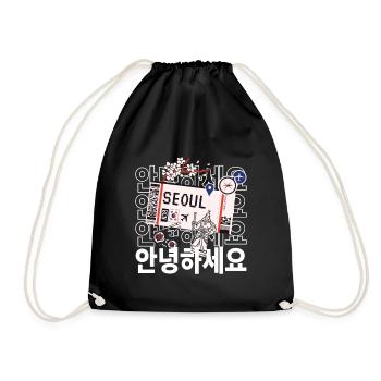 Hallo Annyonghaseyo Perfekt für deine Reise nach Seoul - Turnbeutel - Schwarz - Vorne