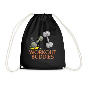 Gym Shirt, Workout Buddies Dumbbells With Face - Drawstring Bag - black - Front