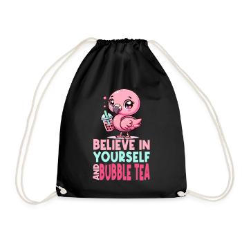 Kawaii Flamingo Bubble Tea Glauben Sie an sich selbst - Turnbeutel - Schwarz - Vorne