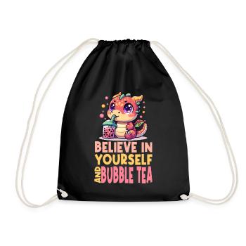 Kawaii Dragon Bubble Tea Boba Asian Inspired - Drawstring Bag - black - Front