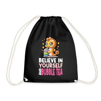 Kawaii Seepferdchen Bubble Tea Boba Milchtee - Turnbeutel - Schwarz - Vorne