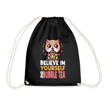 Kawaii Cat Bubble Tea Boba Boisson Coréenne Asiatique - Sac de sport léger - noir - Devant