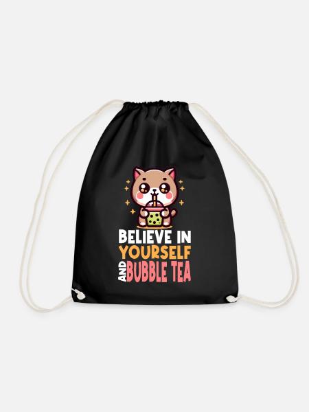 Kawaii Cat Bubble Tea Boba Drink Koreanisch Asiatisch - Turnbeutel - Schwarz