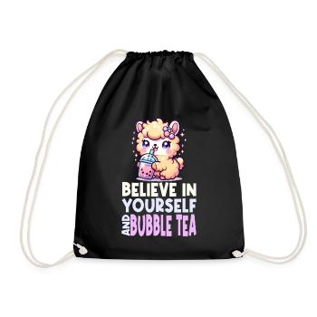 Kawaii Llama Bubble Tea Boba Asian Inspired Design - Drawstring Bag - black - Front