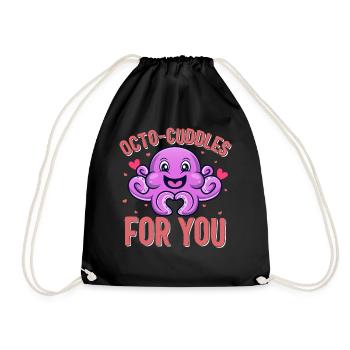 Valentines Day Shirt, Octo Cuddles For You Tee, - Drawstring Bag - black - Front