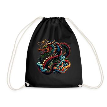 Farbenfrohes künstlerisches Design des chinesischen Drachen - Turnbeutel - Schwarz - Vorne