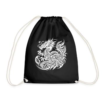 Dragon Tribal Tattoo Artistic Symbol Design - Drawstring Bag - black - Front