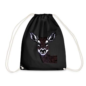Red Deer Animal Face Woodland Animal Motif - Drawstring Bag - black - Front