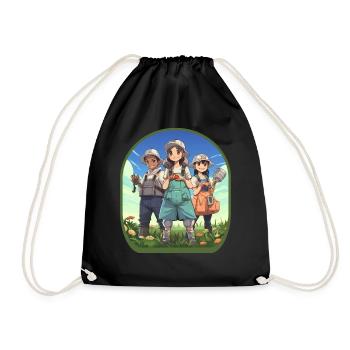 Anime Farmers Harvest Cute Boba Tea Gaming - Drawstring Bag - black - Front
