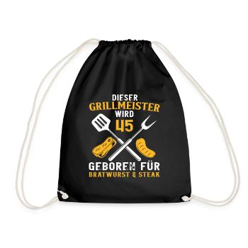 Grill 45 Geburtstag Griller Grillen Spruch - Turnbeutel - Schwarz - Vorne