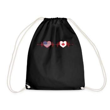 USA Canada Heartbeat American Canadian Heart Flag - Drawstring Bag - black - Front