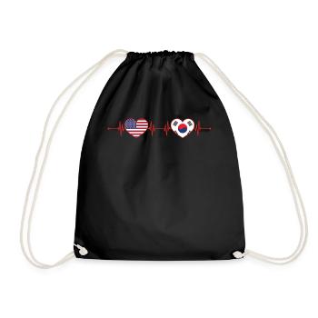 USA South Korea Heartbeat American South Korean - Drawstring Bag - black - Front