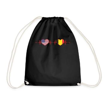 USA Belgium Heartbeat American Belgian - Drawstring Bag - black - Front