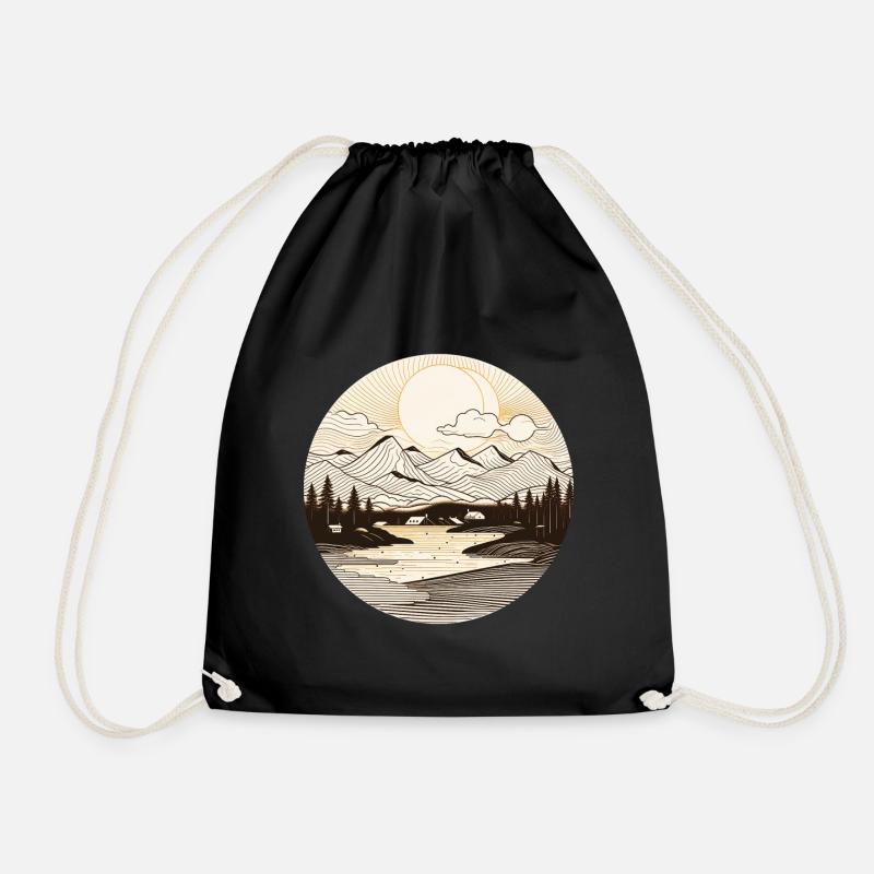 landscape nordic style - Drawstring Bag - black