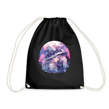 Moon Witch Cat Cute Creepy Witchcraft Kawaii Paste - Turnbeutel - Schwarz - Vorne