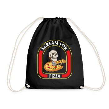 Halloween Shirt, Scream For Pizza Skull Pizza - Drawstring Bag - black - Front
