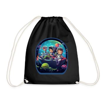 Anime Space Aliens Niedliche Boba Tee Spiele - Turnbeutel - Schwarz - Vorne