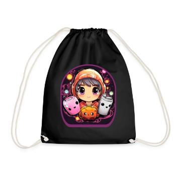Manga-Kunststil-Elemente Niedliches Boba-Tee-Spiel - Turnbeutel - Schwarz - Vorne