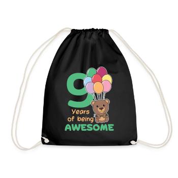 Bear for 9th birthday children nine years old - Drawstring Bag - black - Front
