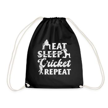 Eat Sleep Cricket Repeat - Funny Cricket Player - Drawstring Bag - black - Front