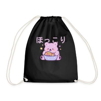 Cute Bear Eating Cereal Japanese Kanji Kawaii Aest - Turnbeutel - Schwarz - Vorne