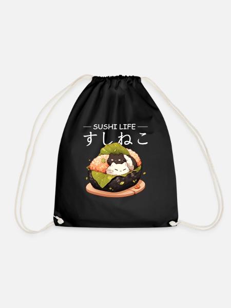 Sushi Life Cute Cats Anime Food Japanese Kanji - Turnbeutel - Schwarz