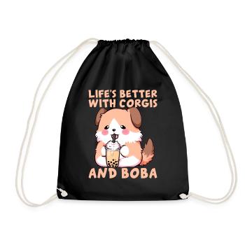 Life's Better With Corgis & Boba Corgi Drinking Bu - Turnbeutel - Schwarz - Vorne