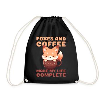 Foxes And Coffee Make My Life Complete Cute Fox Ca - Turnbeutel - Schwarz - Vorne