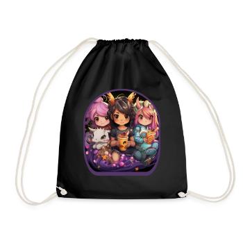 Fantasy Anime Kreaturen Niedlich Boba Tee Spiele - Turnbeutel - Schwarz - Vorne