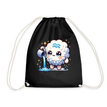 Aquarius Zodiac Sign Kawaii Character Birthday - Drawstring Bag - black - Front