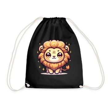 Leo Zodiac Sign Astrology Kawaii Character Design - Drawstring Bag - black - Front