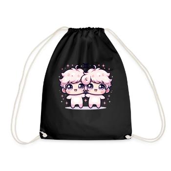 Conception du zodiaque Gémeaux mettant en vedette Adorable Kawaii - Sac de sport léger - noir - Devant
