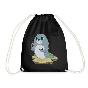 Seal Teacher Book School - Drawstring Bag - black - Front