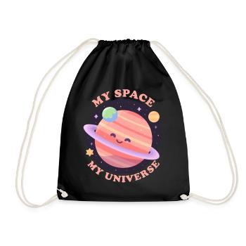 My Space My Universe Cute Planet Saturn Outer Spac - Turnbeutel - Schwarz - Vorne